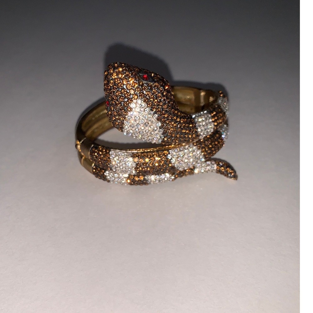 Sparkling‎ Crystal Snake Coil Bracelet Bangle Cuff Gold Tone Red Eyes Statement